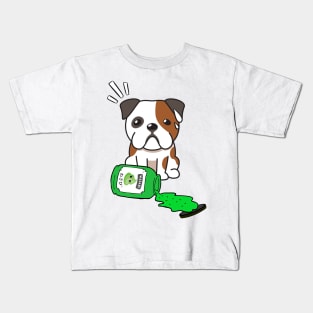 Cute English Bulldog Spilled Wasabi sauce Kids T-Shirt